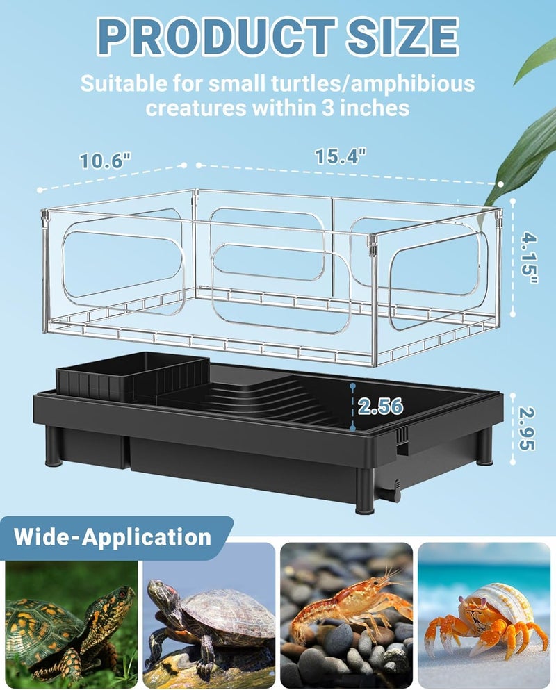 GOZILLA Small Turtle Tank Kit(Tank+Lamp+Filter), Acrylic Turtle Starter Kit with Adjustable Lamp, Reptile Habitat and Terrarium with Multi-Functional Areas for Small Reptiles. (Black Kit) - Image 2